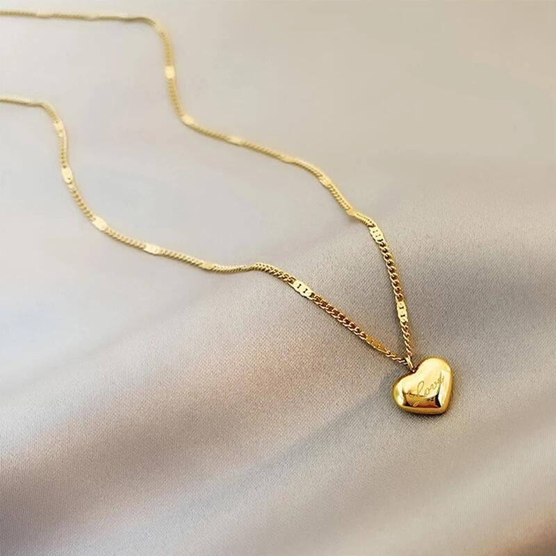 Gold Plated Love Heart Necklace For Women Man Pendant Hanging Chain Choker Necklace Valentine'S Day Gift Jewelry