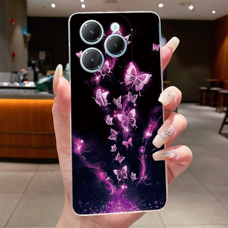 Для Infinix Hot 40 Чехол Прозрачный Силиконовый Роскошный Эстетичный Бабочка Цветок Мягкий ТПУ Задняя Крышка Infinix X6836 X6837 Hot 40 Pro Чехол
