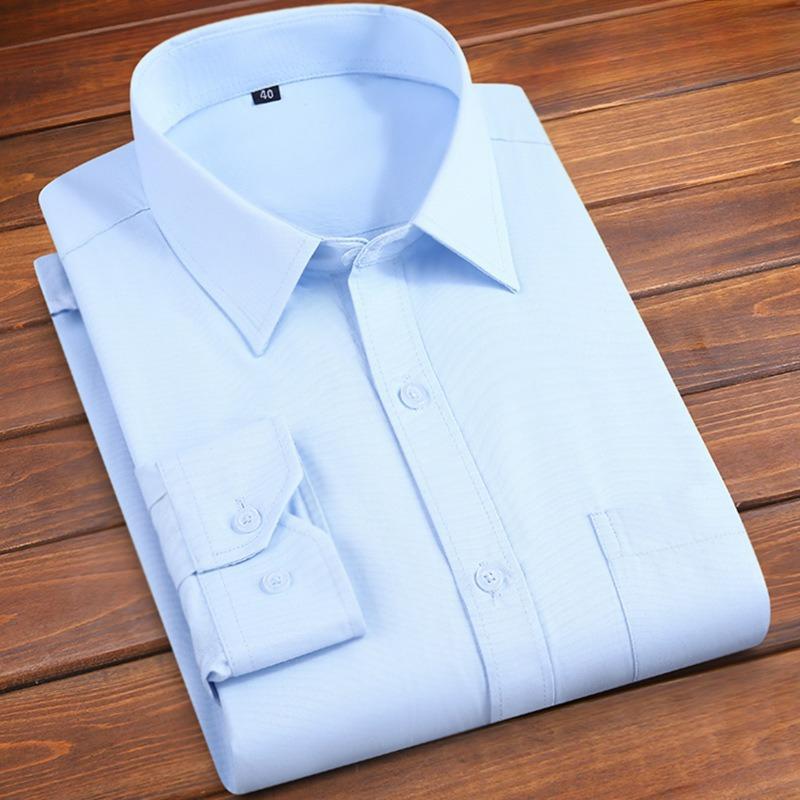 White Shirt Men's Long-sleeved Solid Color Men's Shirt Loose Non-iron Business Black Thin Cotton Shirt