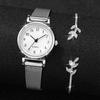 2 шт./компл. Модные женские часы, повседневные, сетчатый ремешок, круглый циферблат, кварцевые часы с браслетом в форме листьев(Коробка не входит)
