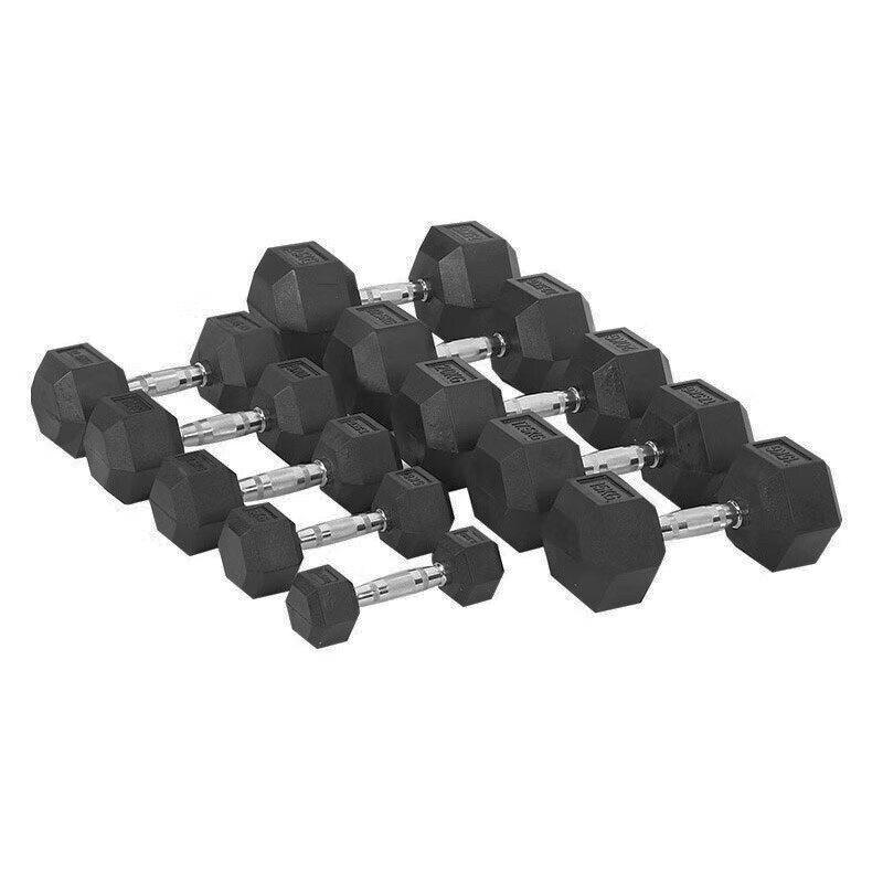 Rubber-Coated Hex Dumbbell Set with Rack