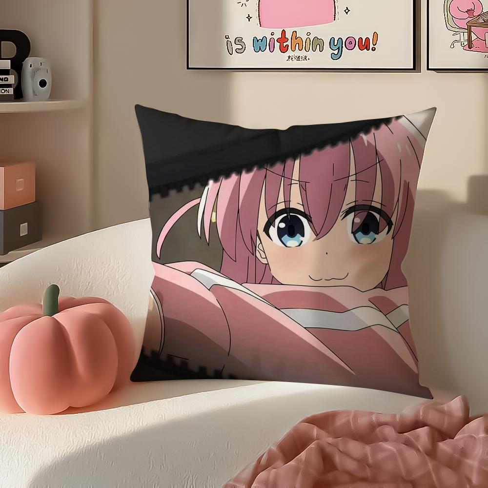 Retro Anime BOCCHI THE ROCK Cushion Cover Pillowcase Short Plush Invisible zipper Room Sofa Cushion Cover