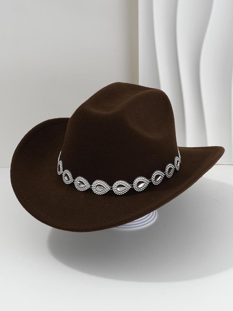 Women's Western Cowboy Hat with Teardrop Gem Embellishment - Vintage Jazz Party Hat.