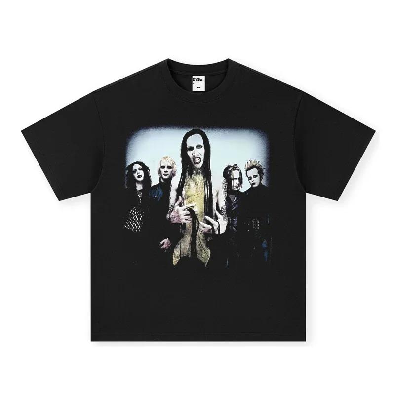 Marilyn Unisexson Printed Short Sleeve Tshirt Male Rock Band Unisexs And Wounisexs Top Summer Loose And Comfortable Black