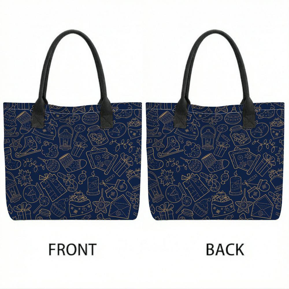 Navy Christmas Pattern Tote Bag Casual Large Capacity Daily Use Handbag