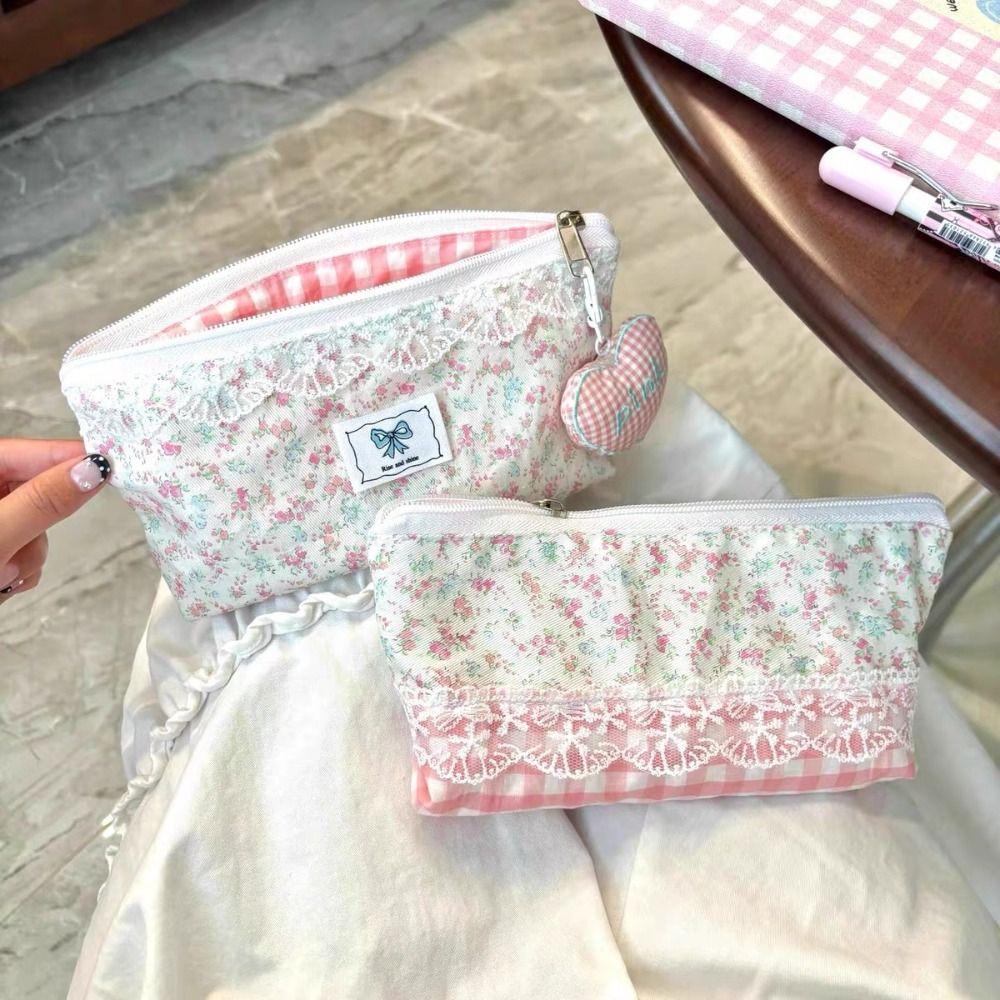 Lace Floral Design Pencil Case Large Capacity Stationery Organizer Fresh Pen Bag Gift