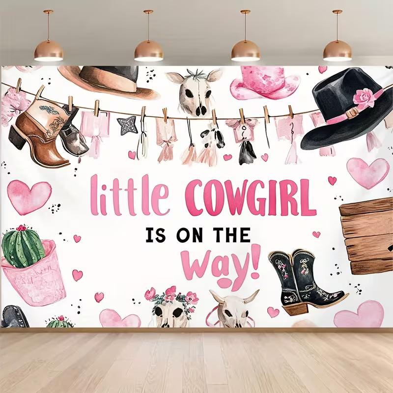 2D "Little Cowgirl is on the Way" Photo Backdrop Studio Background