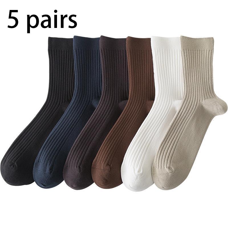5 Pairs/Lot Men's Vertical Striped Cotton Socks Mid-calf Breathable Socks Business Sports Socks