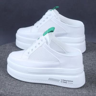 Мода 2025 Весна и Лето Сетчатые Белые Туфли Баотоу Полушлепанцы Женские Толстая Подошва Увеличенные 10 см Ленивые Туфли Белые Кроссовки