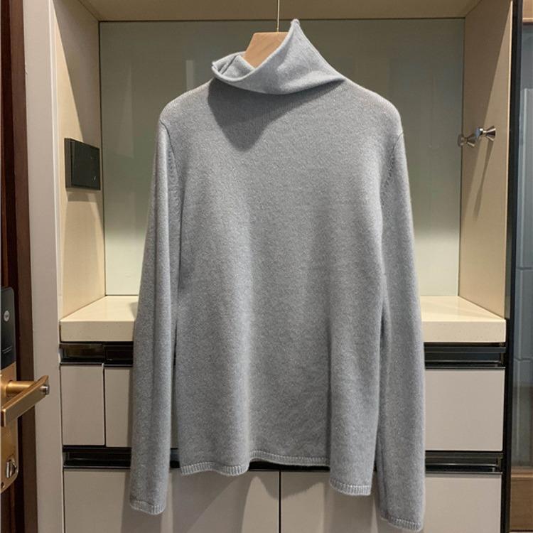 IHUASU High-neck Jumper Women's Autumn and Winter Pullover Short Section of Bright Silk Hundred with Wool Knitted Bottoming Shirt Underwear Tops