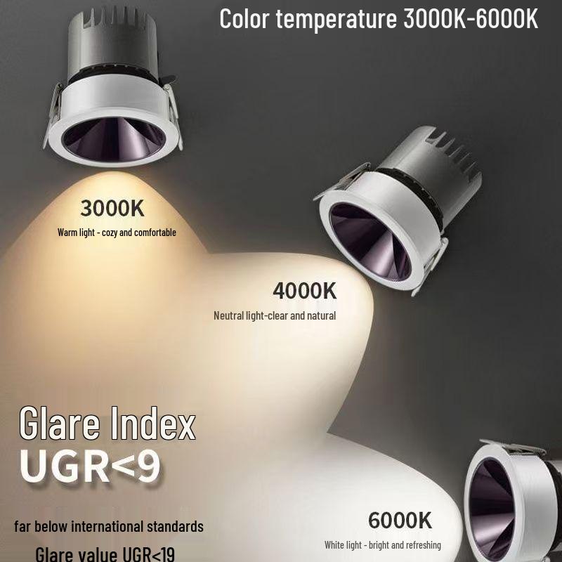 Full Spectrum Anti-Glare Recessed Wall Washer Spotlight with Ultra-Narrow Bezel - Three-Color Living Room Light