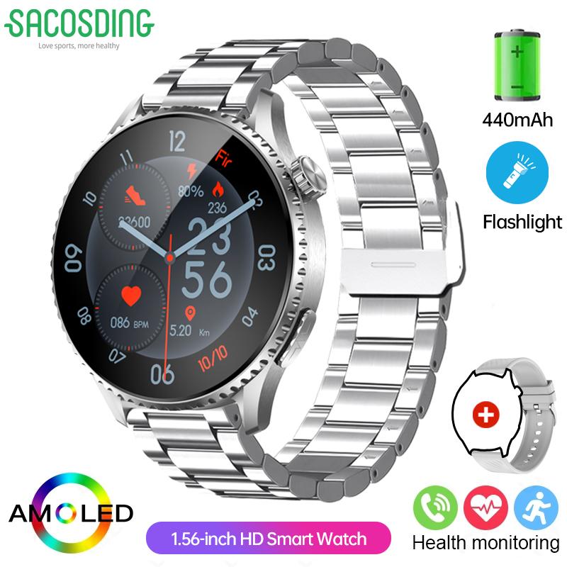 SACOSDING 2025 ECG Smart Watch Men 1.56” AMOLED Screen Heart Rate Blood Pressure Monitoring Watches NFC Access Control Smartwatch
