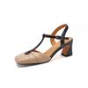 Fashion 2025 Summer Women Shoes Genuine Leather Shoes for Women Square Toe Chunky Heel Women Sandals Retro Cover Toe Ankle Strap Shoes