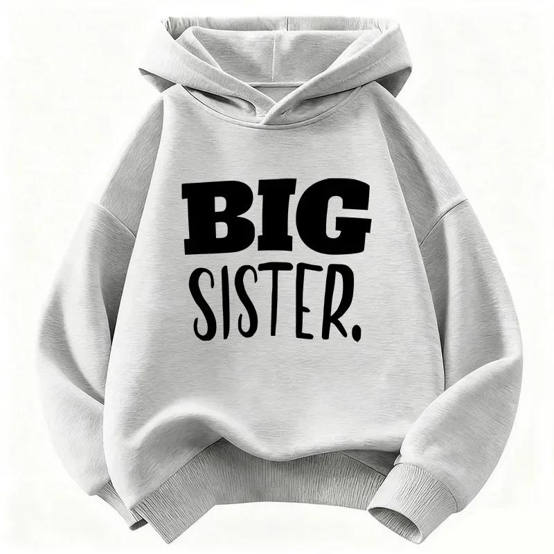 Sweat à capuche imprimé avec des lettres « Funny Big Sister » pour enfants, sweat-shirt pour garçons et filles