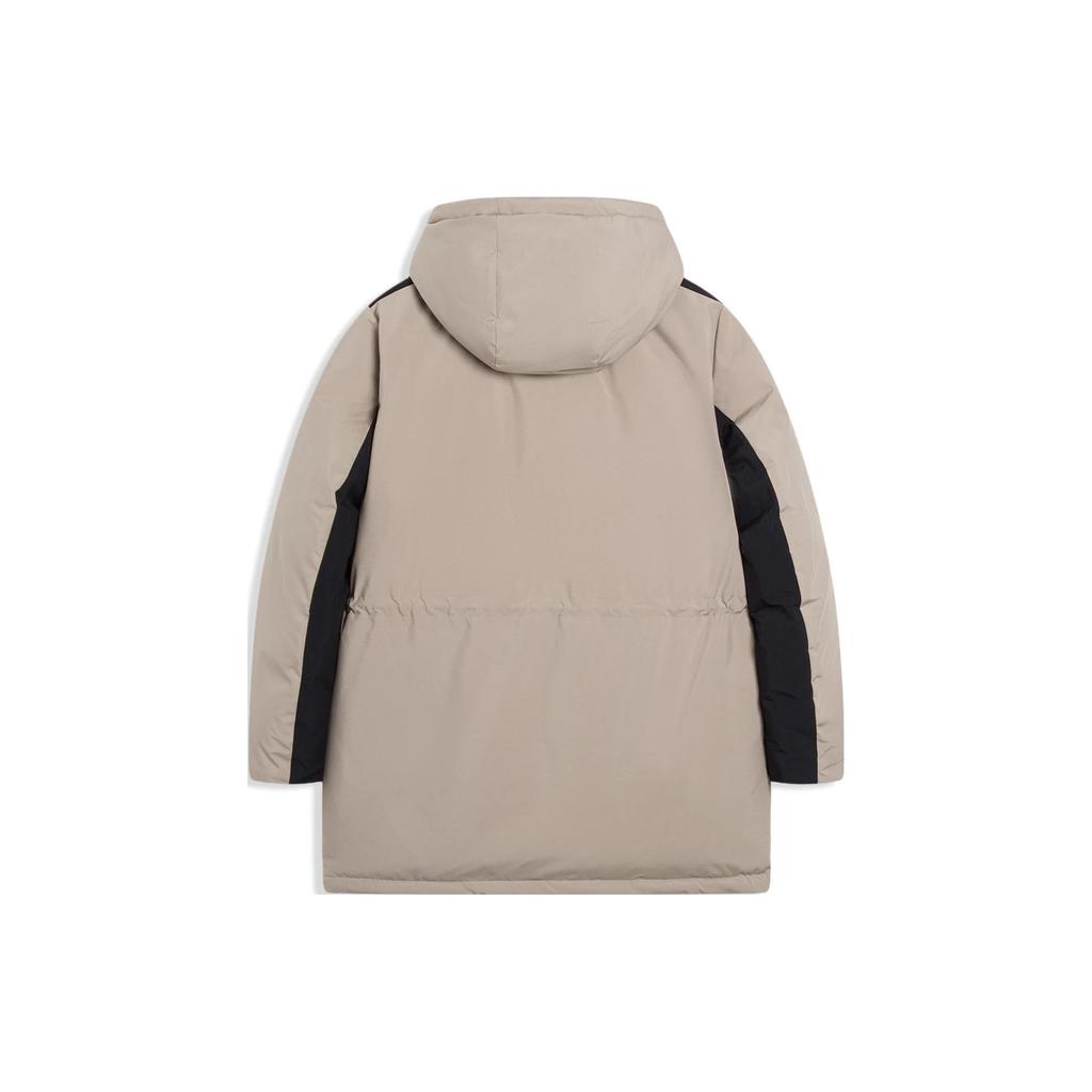 Li Ning Badminton Series однотонная куртка-пуховик с капюшоном и длинными рукавами на молнии для мужчин, верхняя одежда серебристо-коричневого цвета AYMS211-1