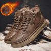 Leather Men's Boots Winter Platform Warm Fur Ankle Short Lace Up Fashion Novelty Concise Casual Work Shoes Botas