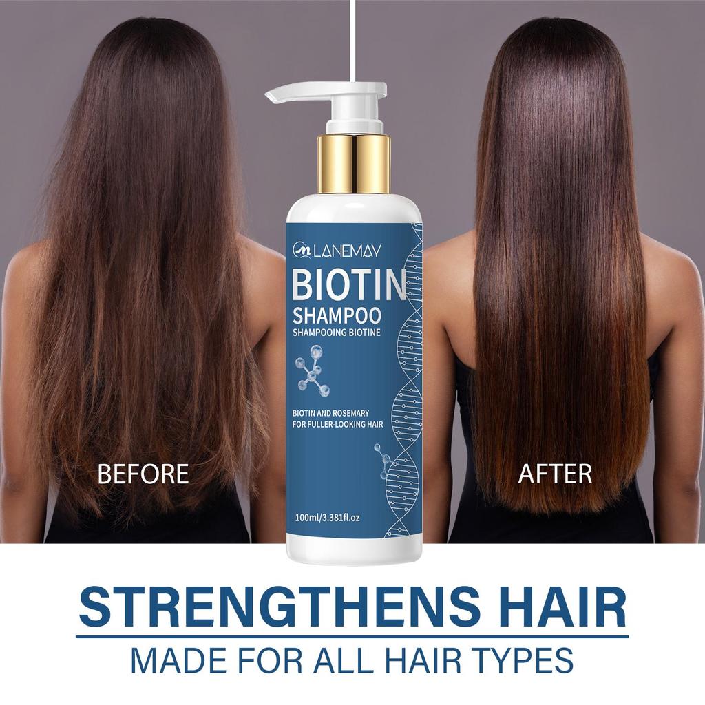 Биотиновый шампунь - Улучшает секущиеся кончики и пушистость, Улучшает текстуру волос и укрепляет волосы - Увлажняет и придает объем для всех типов волос