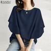 ZANZEA Women Summer Round Neck Casual Short Sleeve Loose Blouse