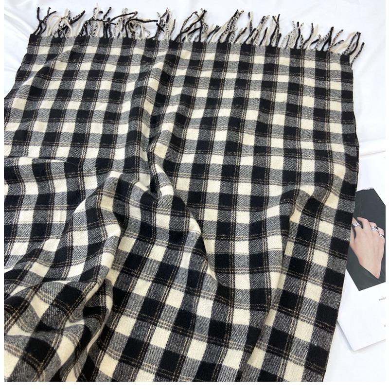 Клетчатый шарф Женский Осенне-зимний Новый Теплый Шарф-шаль с бахромой Теплый Ветрозащитный Шарф на шею Повседневный Уличный