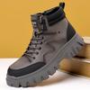 Мужские ботинки из кожи на толстой подошве для улицы ручной работы Новые мужские ботинки для ходьбы Меховые теплые рабочие мужские ботинки Шерстяные уличные кожаные ботинки
