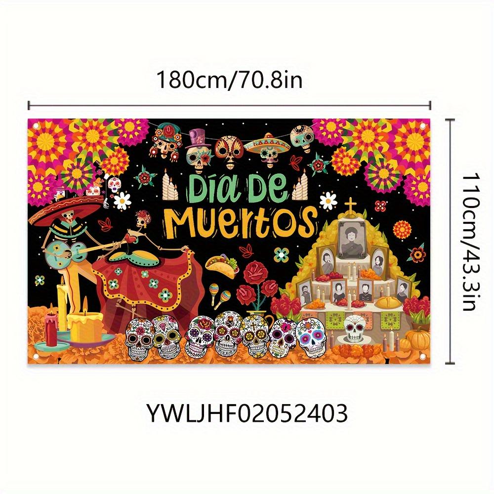 1PCS Day of the Dead Banner - Mexican Day of the Dead Polyester Hanging Decoration with Skull Marigold and Skull Patterns