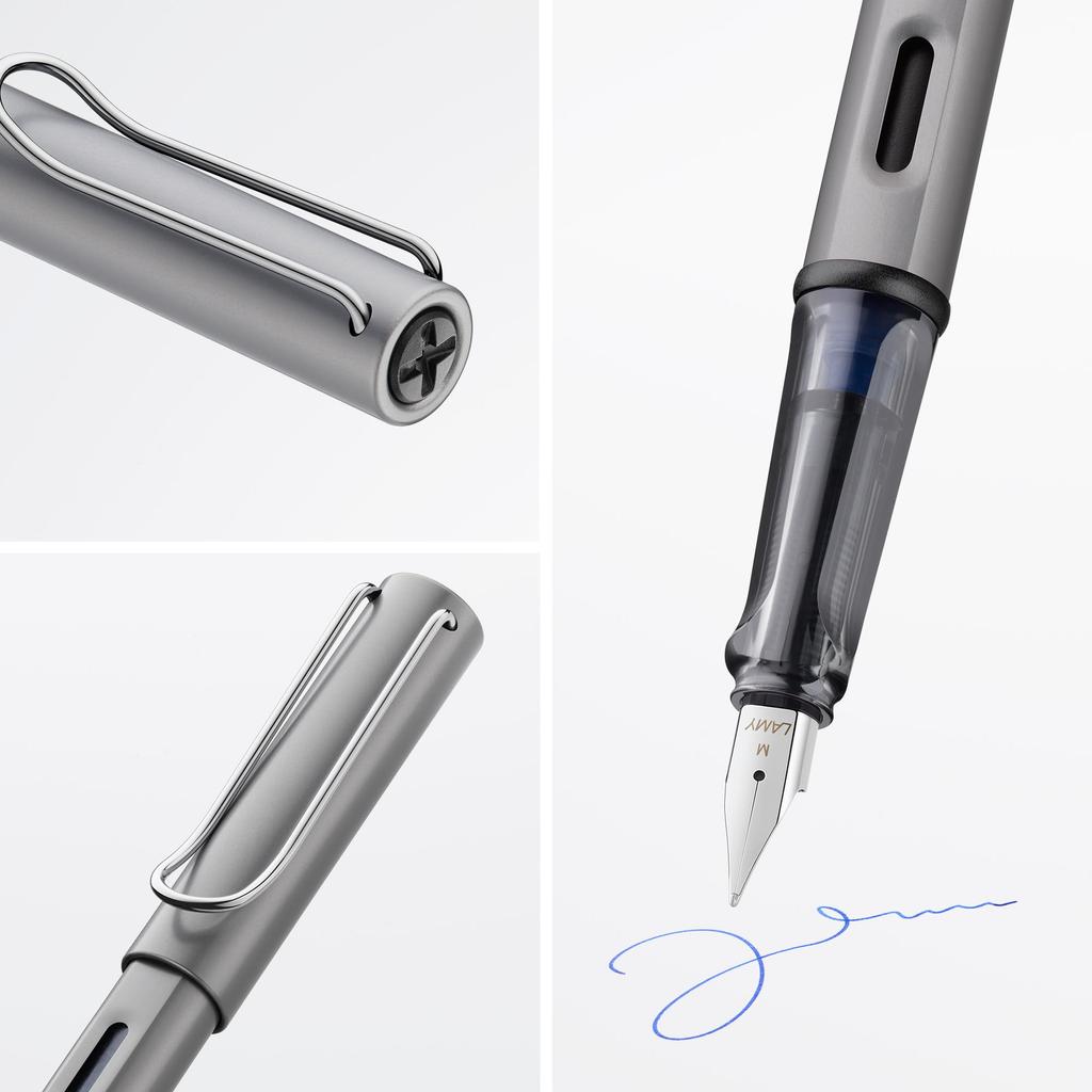 Lamy Graphite Fountain Pen Ergonomic Grip and Black Steel Nib Size F Lightweight Aluminum Body LAMY T 10 Blue Cartridge Included AL-star - - - -