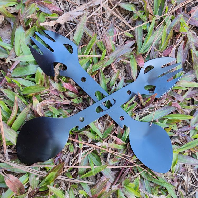 Уличный многофункциональный инструмент из нержавеющей стали: Вилка, Ложка, Открывалка для бутылок и Гарпун для выживания