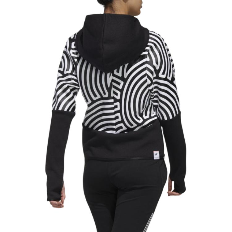 adidas Куртка с капюшоном и цветным принтом в виде блоков, женская, черная GN5672