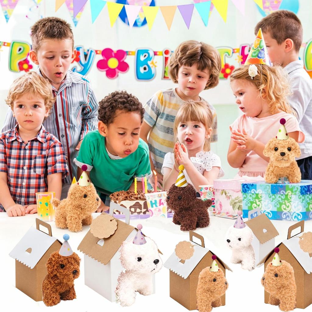 6-36 Pcs 4.7Inch Puppy Stuffed Animals Bulk with Hat Card Paper Boxes Adopt A Puppy Party Favors Kids Stuffed Dogs Birthday Gift