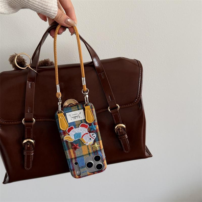 Модный милый мультяшный 3D плюшевый чехол для телефона с собакой для iPhone 17 Pro 15 14 13 16 Pro Max Чехол Тканевые защитные чехлы с клетчатым узором