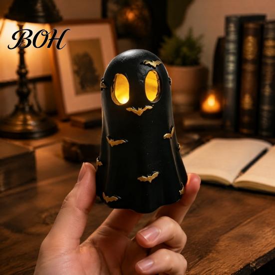 Niche Home Decor Halloween Ghost Decoration, Cute Light Up Figurine, Spooky Resin Room Accessories Statue with LED for Shelf Mantel Indoor Gift