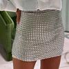 Summer New Solid Slim Fit Sexy Skirt Women Grid Sequin Wrap Hip Fashion Mini Skirt for Women Fashion Elegant High Waist Skirts Female 24277