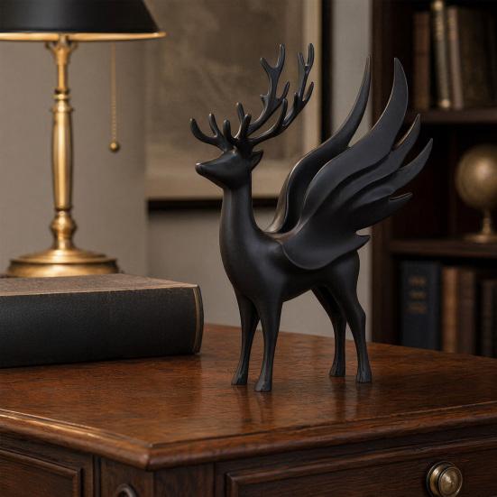Antler Deer Decor Christmas Elk Statue with Wings, 3D Printed Reindeer Figurine, Modern Sculpture for Living Room Standing Dining Table, Fireplace,