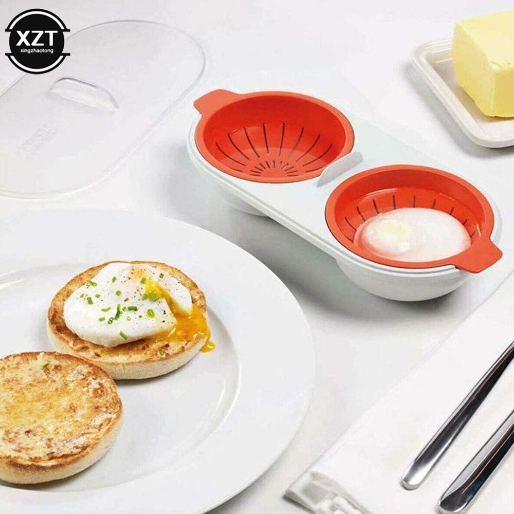 Круглый поширник для яиц в микроволновке с двойной чашкой и сливом, пароварка для яиц, кухонная посуда пищевого качества, паровая миска для яиц, яйцеварка, кухонные принадлежности