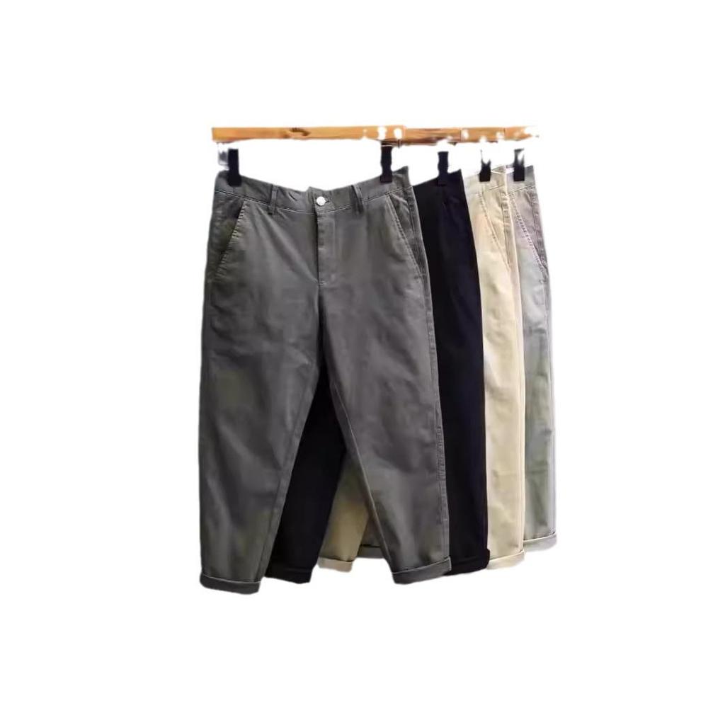 Мужские повседневные брюки облегающего кроя в корейском стиле - однотонные, прямые, длина 9/10