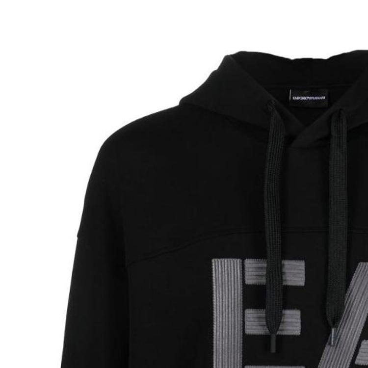 Emporio Armani FW22 Толстовка с длинным рукавом и капюшоном на шнурке с вышитым логотипом Мужская толстовка Черный 6L1MB1-1JHSZ-0999