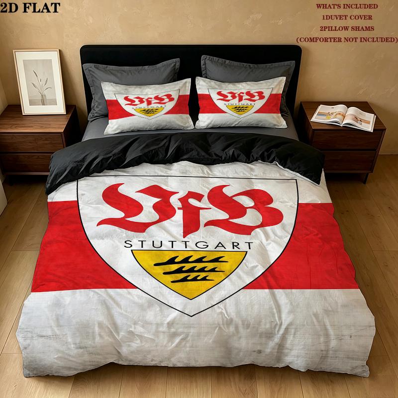 Vfb Stuttgart Pattern Bedding uilt Set uilt Cover Pillowcase Home Decoration Birthday Gift (1 * duvet cover + 2 * pillowcase without core)