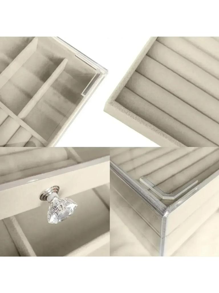 Acrylic Velvet Jewelry Organizer with 3 Drawers Stackable Display Storage Earrings Necklace Bracelets Box Holder Case for Women