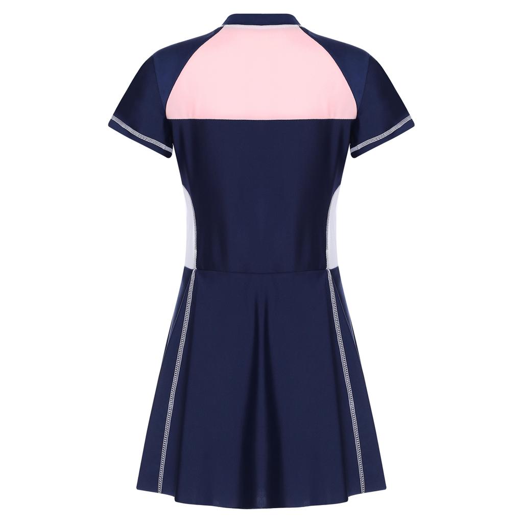 Подростковое купальное платье с короткими рукавами, цветной блок, пэчворк, на молнии спереди, рашгард, купальник, защита от УФ-лучей