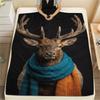 1PC Whimsical Wild Portrait Print FlAannel Blanket, High quality Comfortable for All Seasons, Home Decor, Warmth and Comfort