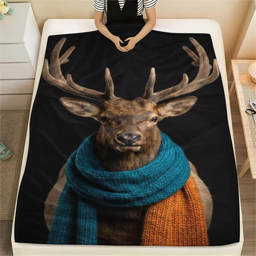 1PC Whimsical Wild Portrait Print FlAannel Blanket, High quality Comfortable for All Seasons, Home Decor, Warmth and Comfort