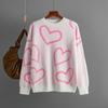 Autumn Winter Round Collar Love Bump Color Sweater Loose Knitted Pullover