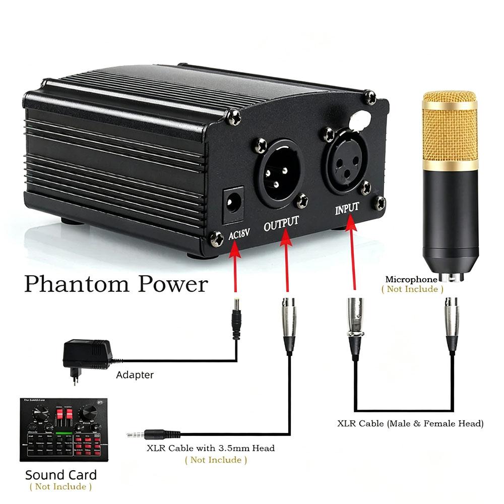 48V Phantom Power Supply Kit Adapter 3Pin XLR Cable For BM800 BM858 Condenser Mic Studio Karaoke Audio Recording Equipment
