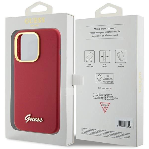 Guess Silicone Script Metal Logo & Frame Case For Iphone 15 Pro - Red