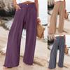Summer Cotton Linen Wide Leg Pants Women Loose Palazzo Pant Pocket Elastic Waist Button Casual Pants