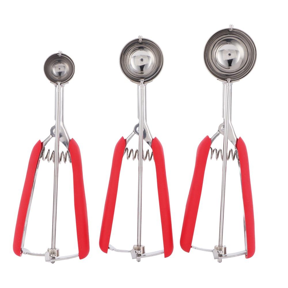 3pcs set Trigger Release Ice Cream Scoop Set Stainless Steel Stainless Steel Scoop  Food Preparation