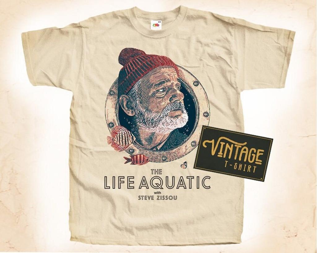 Футболка The Life Aquatic with Steve Zissou V1 Винтажная Натуральный цвет Мужская футболка Цифровая печать DTG РАЗМЕРЫ S M L XL 2XL 3XL 4XL 5XL