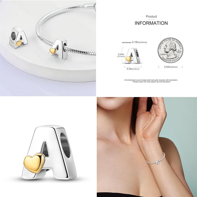 Новый 26 AZ Алфавит Бусина S925 Стерлингового Серебра Сердце ЛЮБОВЬ Письмо Шарм Подходит Оригинальный Браслет CZ Циркон Бисер Ювелирные Изделия