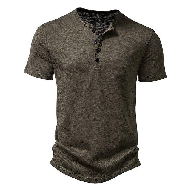 Men's Short-sleeve T-shirt Henley Collar Summer Casual Solid Color T Shirt for Men Polo High Quality Mens T-shirts