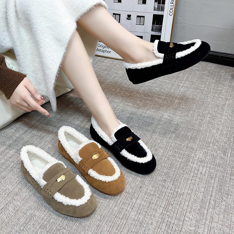 Дизайнерские винтажные женские теплые меховые туфли на плоской подошве, модные неглубокие пряжки на ремне, весна-осень, женские удобные туфли-лоферы
